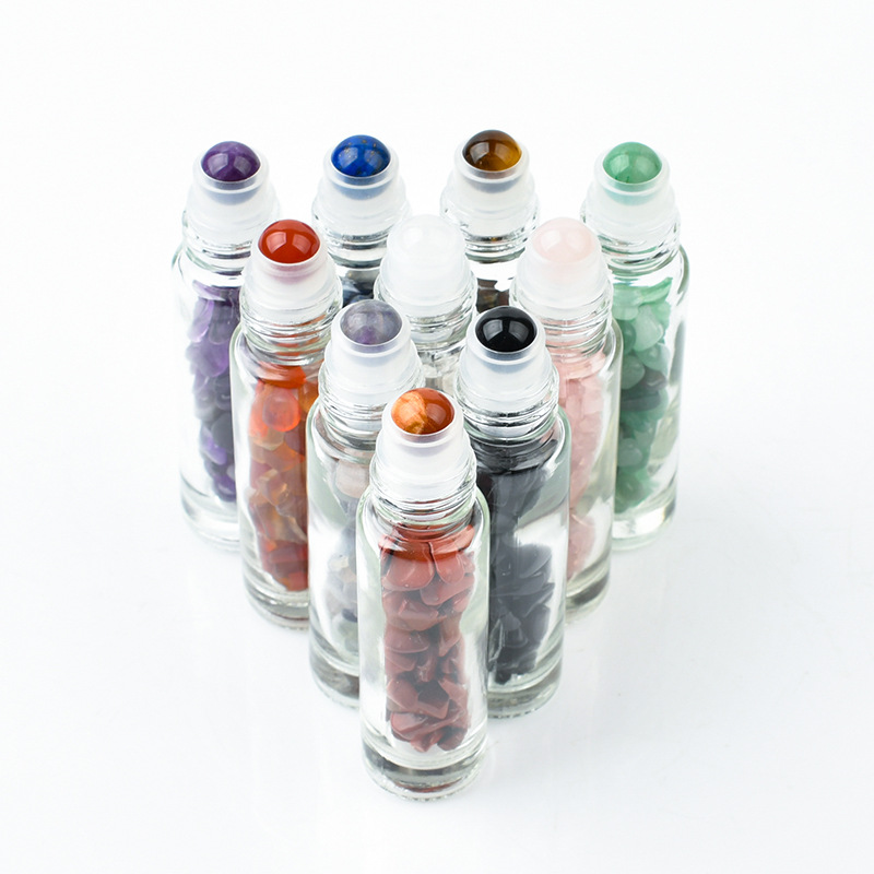 Hot Selling Items Clear Glass Assorted Natural Crystal Gemstone Roller Bottles For Essential Oil