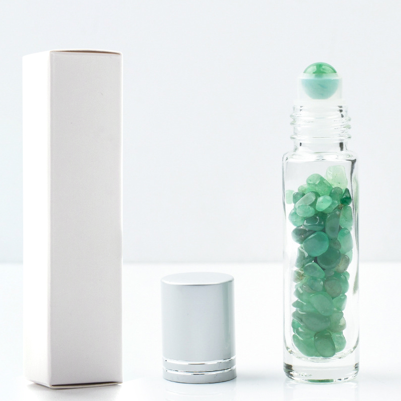 Hot Selling Items Clear Glass Assorted Natural Crystal Gemstone Roller Bottles For Essential Oil