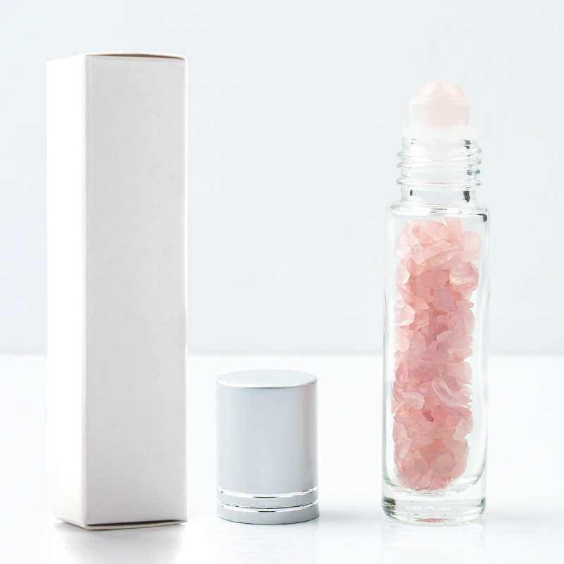 Hot Selling Items Clear Glass Assorted Natural Crystal Gemstone Roller Bottles For Essential Oil