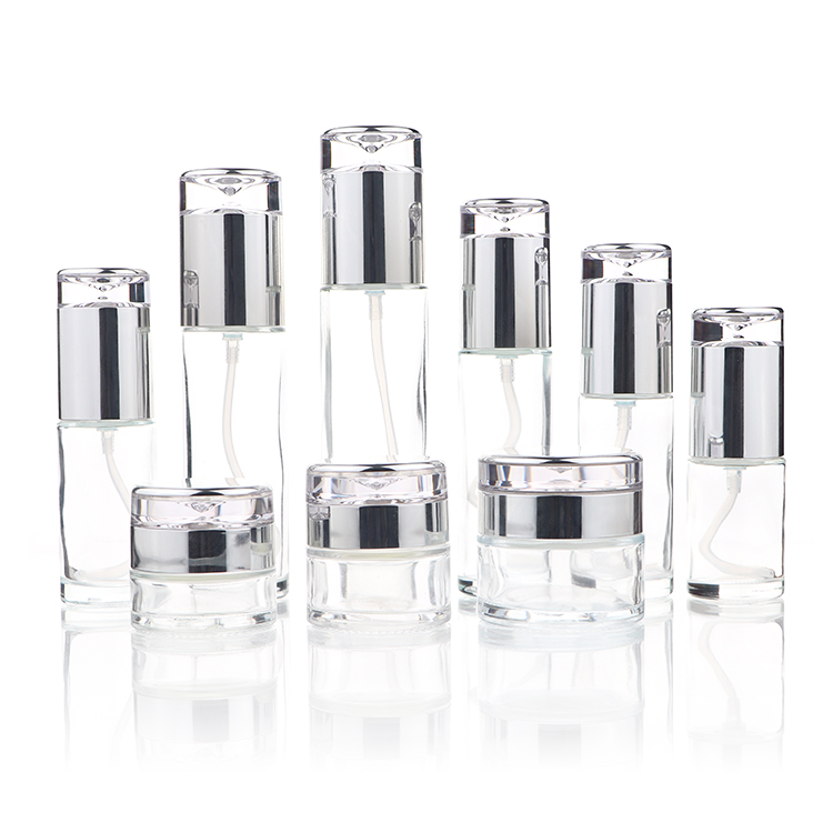 Hot Selling Luxury Empty Glass Cream Jar And Pump Spray Bottle Set Cosmetic Packaging Container