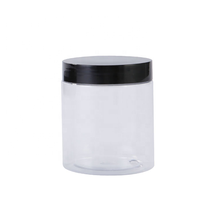 Hot Selling Plastic Jar Round PET Face Cream 300ml Cosmetic Clear Jars With Black Lids