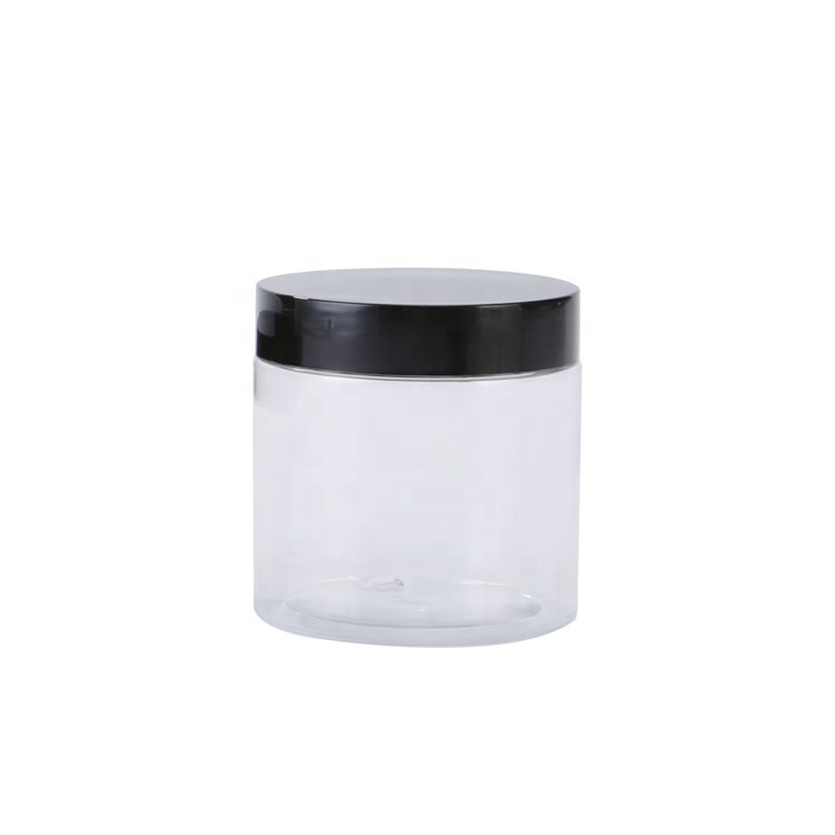 Hot Selling Plastic Jar Round PET Face Cream 300ml Cosmetic Clear Jars With Black Lids