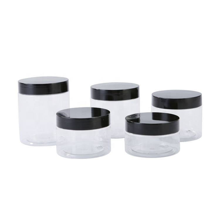 Hot Selling Plastic Jar Round PET Face Cream 300ml Cosmetic Clear Jars With Black Lids
