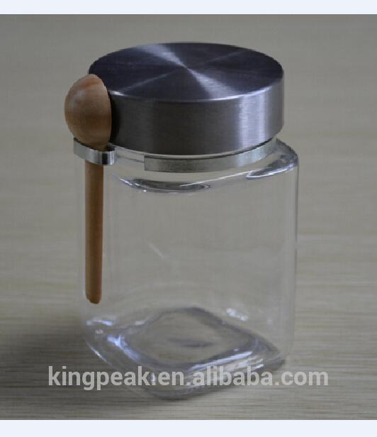 Hot Selling Reusable Chefs Glass Spice Salt Jar with Wooden Spoon Sugar Canister with Spoon and lid 8 oz Glass Jar with Spoon