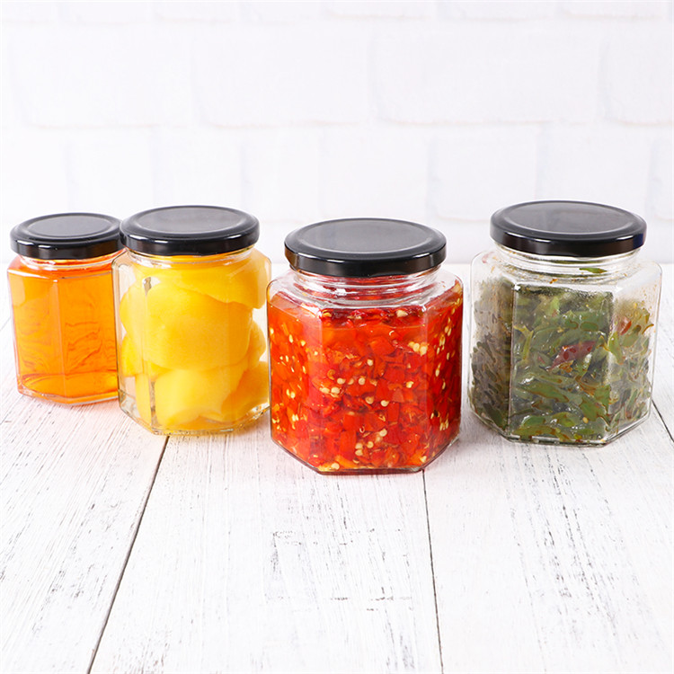 Hot Selling Wholesale Different Sizes Hexagon Shape Honey Glass Jar
