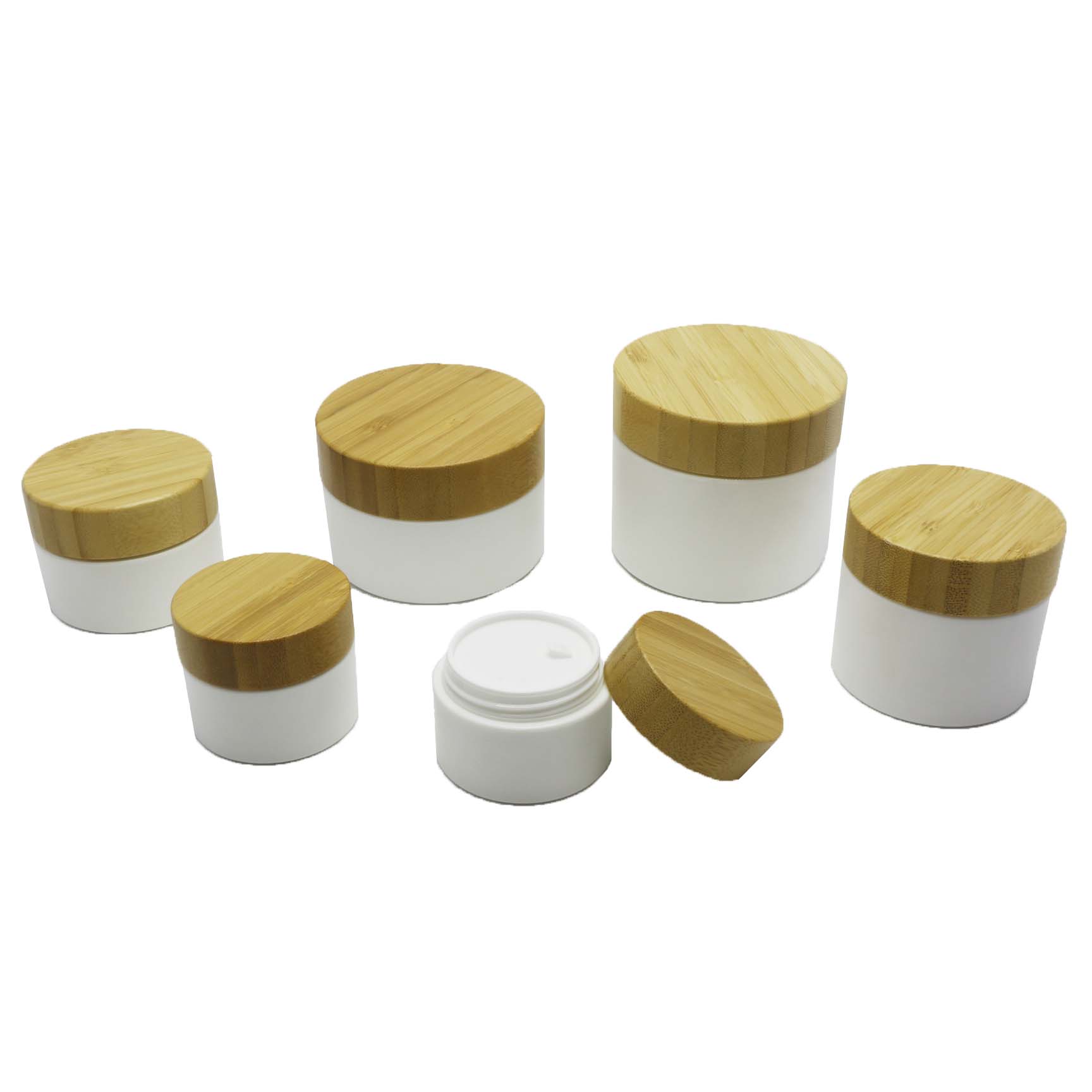Hot Selling frosted scosmetic 8oz white plastic jar with bamboo lid PJ-06Q