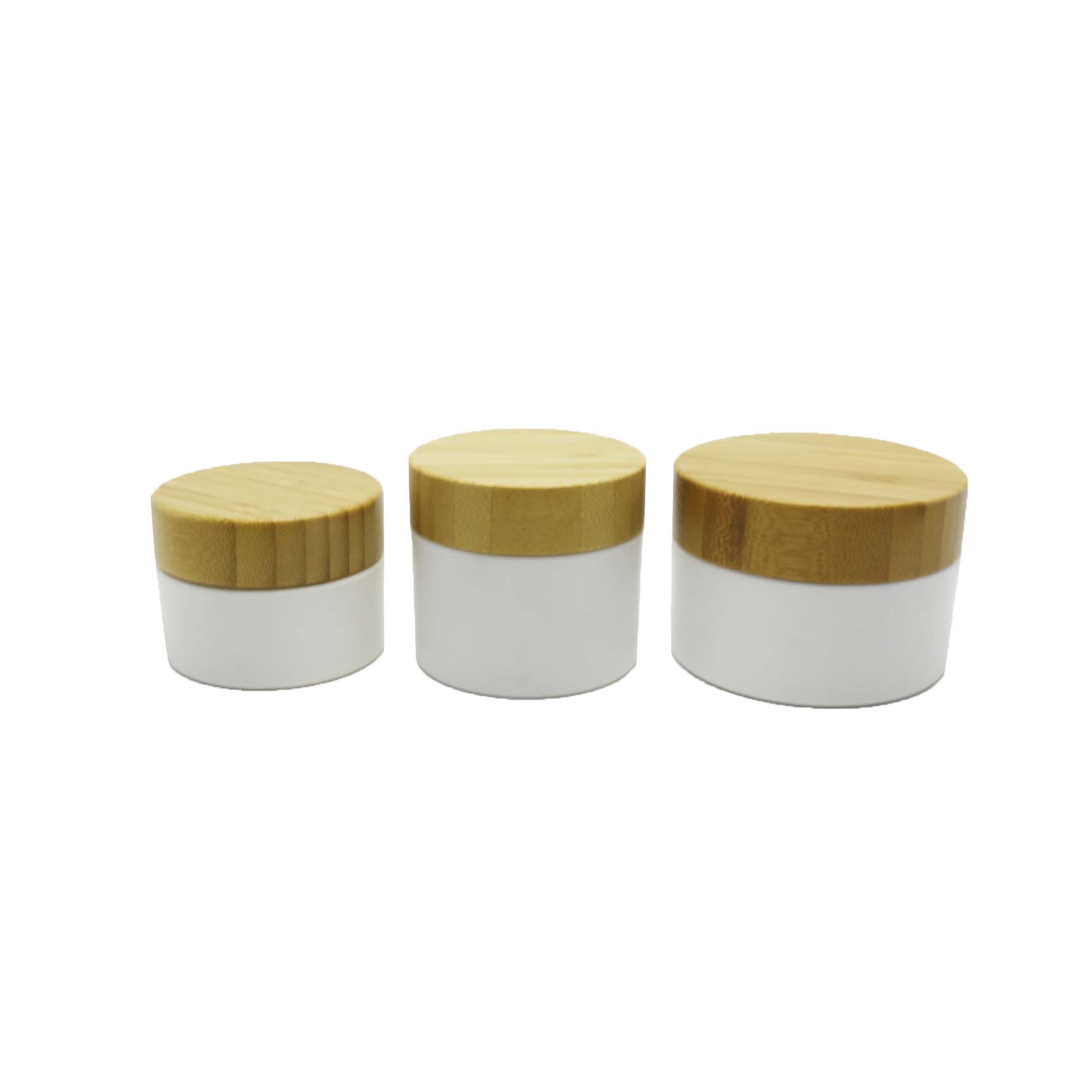 Hot Selling frosted scosmetic 8oz white plastic jar with bamboo lid PJ-06Q