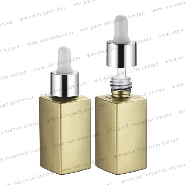 Hot Square Shape Glass Dropper Bottle Solid Yellow Color Serum Container With Aluminum Collar 30ml