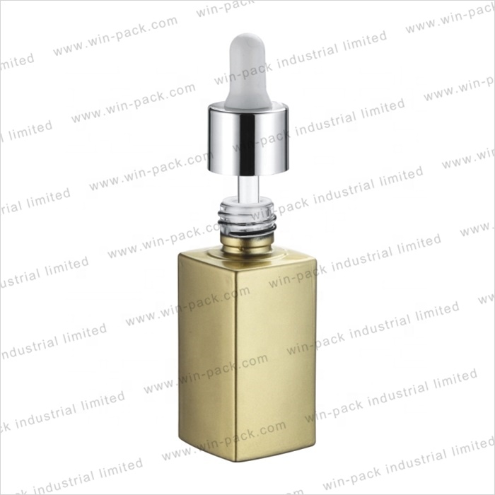 Hot Square Shape Glass Dropper Bottle Solid Yellow Color Serum Container With Aluminum Collar 30ml