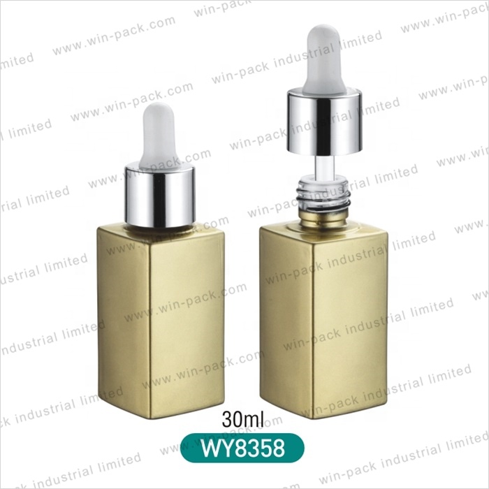 Hot Square Shape Glass Dropper Bottle Solid Yellow Color Serum Container With Aluminum Collar 30ml