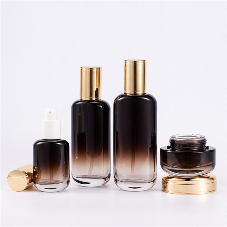 Hot Stamping 30g 50g 40ml 100ml 120ml Black Perfume Bottle Glass Skincare Bottles Set