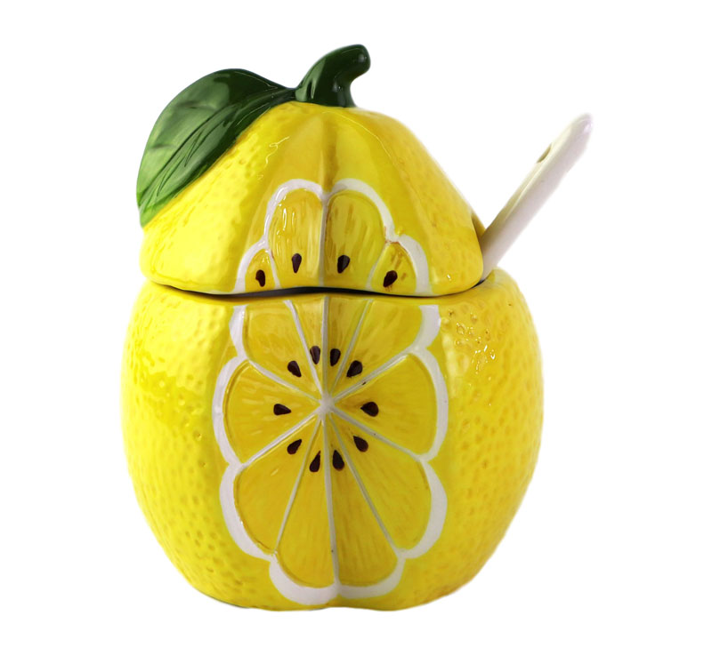 Hot ceramic canister lemon sugar pot with spoon
