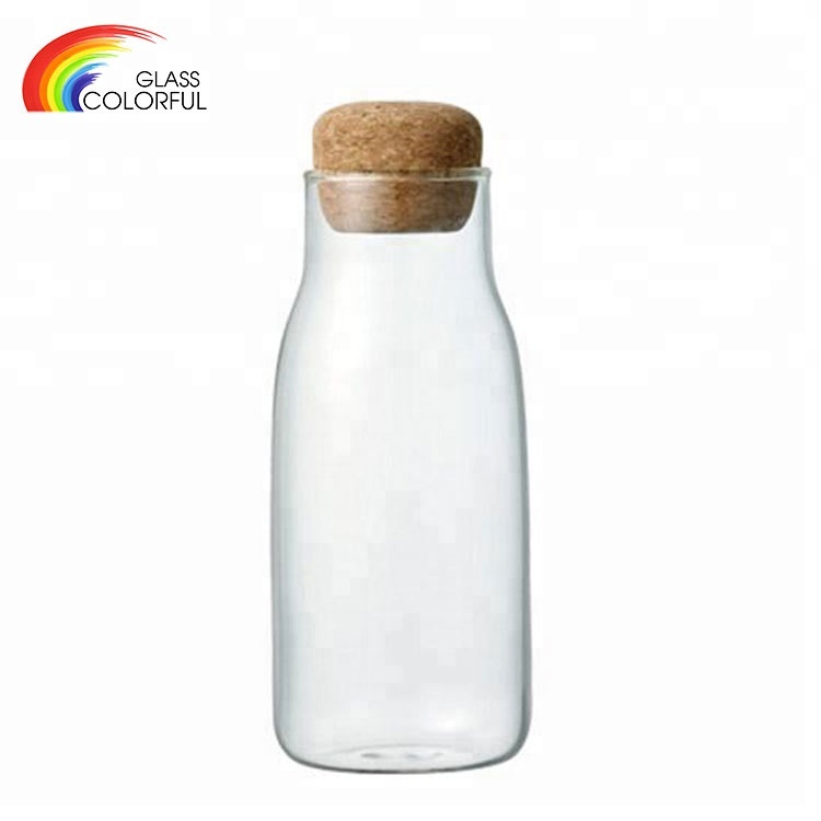 Hot design glass storage jars with cork lid glass container bottle for home used