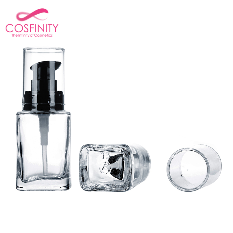 Hot discounts products cosmetic package,empty clear airless liquid foundation 30ml glass bottle