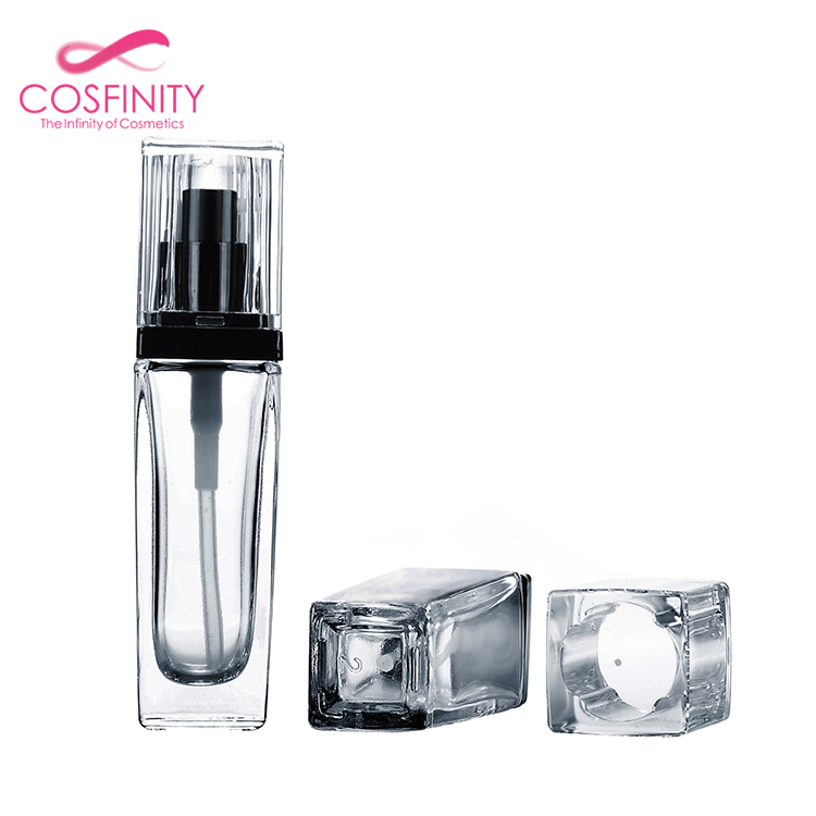 Hot discounts products cosmetic package,empty clear airless liquid foundation 30ml glass bottle