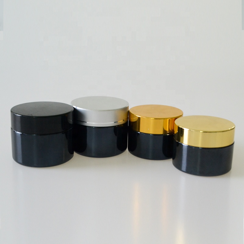 Hot new product in the market cosmetic container 20g 30g 50g black glass jar with gold cap