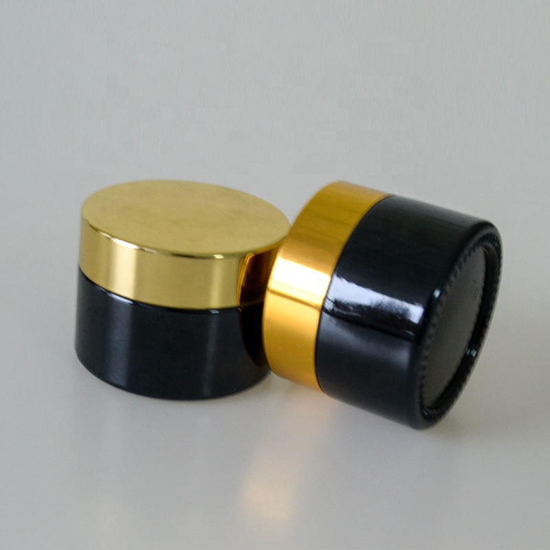 Hot new product in the market cosmetic container 20g 30g 50g black glass jar with gold cap