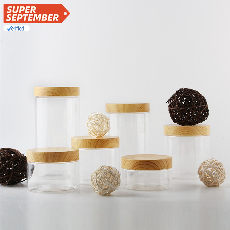 Hot new products plastic jars with screw top lids cream jar with bamboo lid, face cream jars