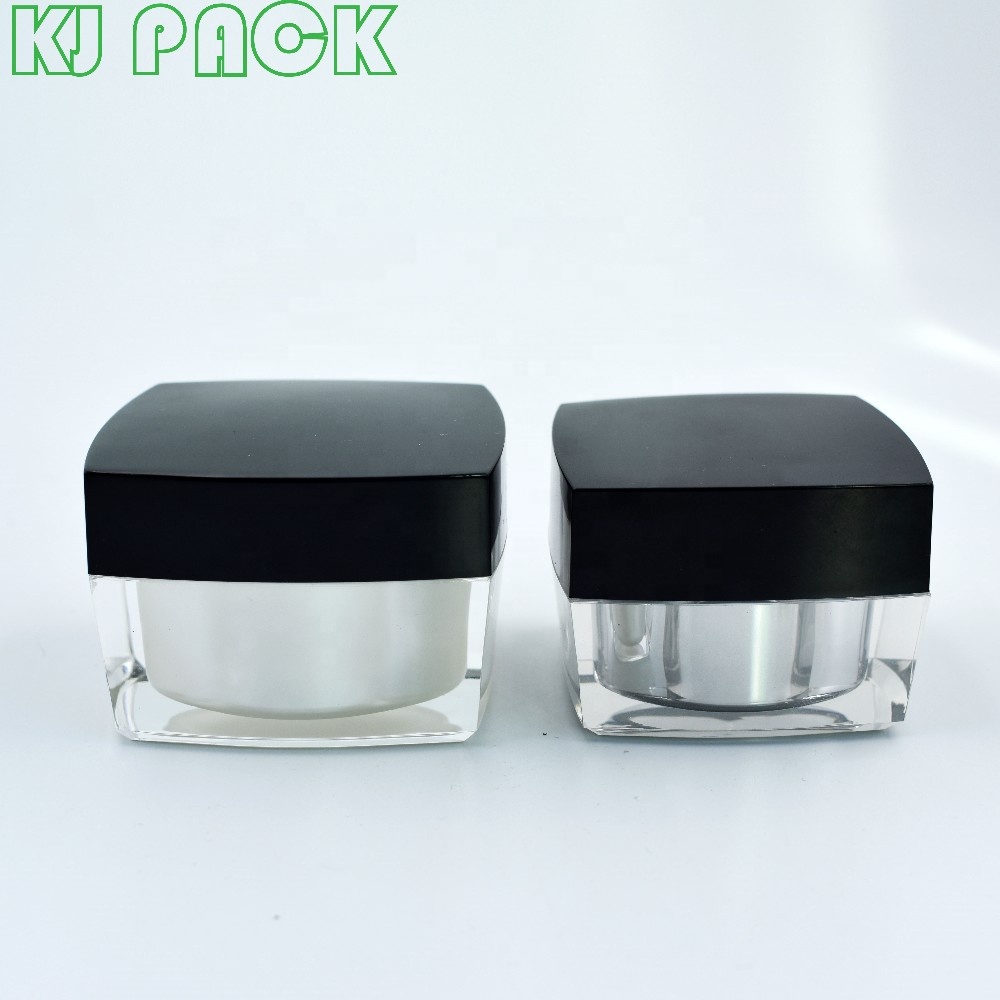 Hot popular black clear acrylic square cosmetic cream jar container for face cream in stock