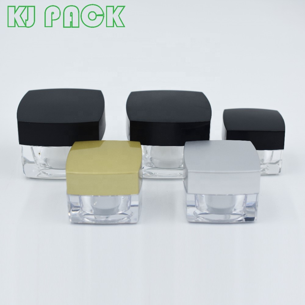 Hot popular black clear acrylic square cosmetic cream jar container for face cream in stock