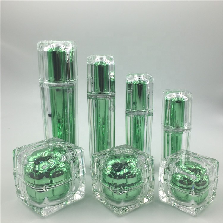 Hot popular luxury square rose gold acrylic cream jar lotion bottle cosmetic packaging custom logo