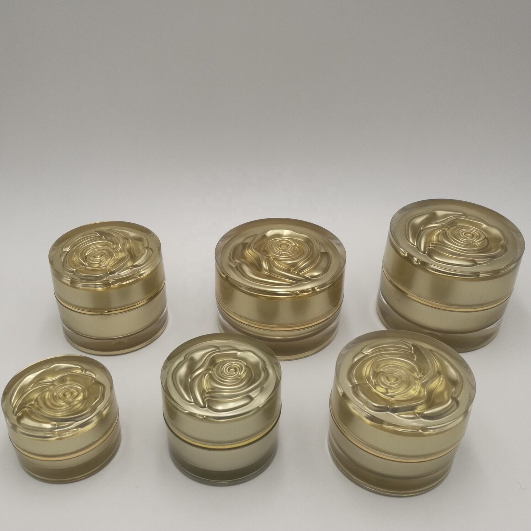 Hot popular spot 10g15g20g golden silver white rose flower lid acrylic eye cream cream jar  cosmetic packaging