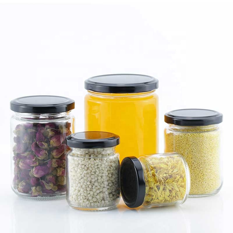 Hot sale 100ml 150ml 200ml 350ml 500ml round empty  honey jam and pickles storage jar