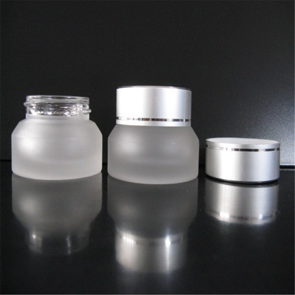 Hot sale 10ml 15ml 20ml 30ml 50ml 100ml Frosted Clear Black Glass Cosmetic Cream Jar With Black Aluminum Lid