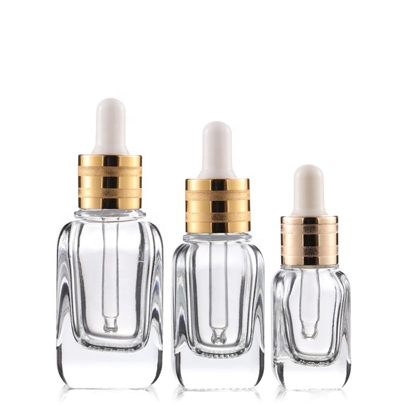 Hot sale 10ml 20ml 40ml flat clear french square perfume essential oil glass bottle with  glod aluminum cap