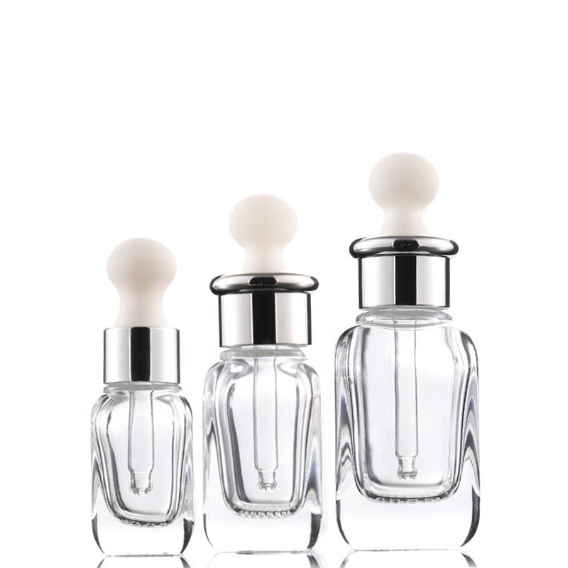 Hot sale 10ml 20ml 40ml flat clear french square perfume essential oil glass bottle with glod aluminum cap