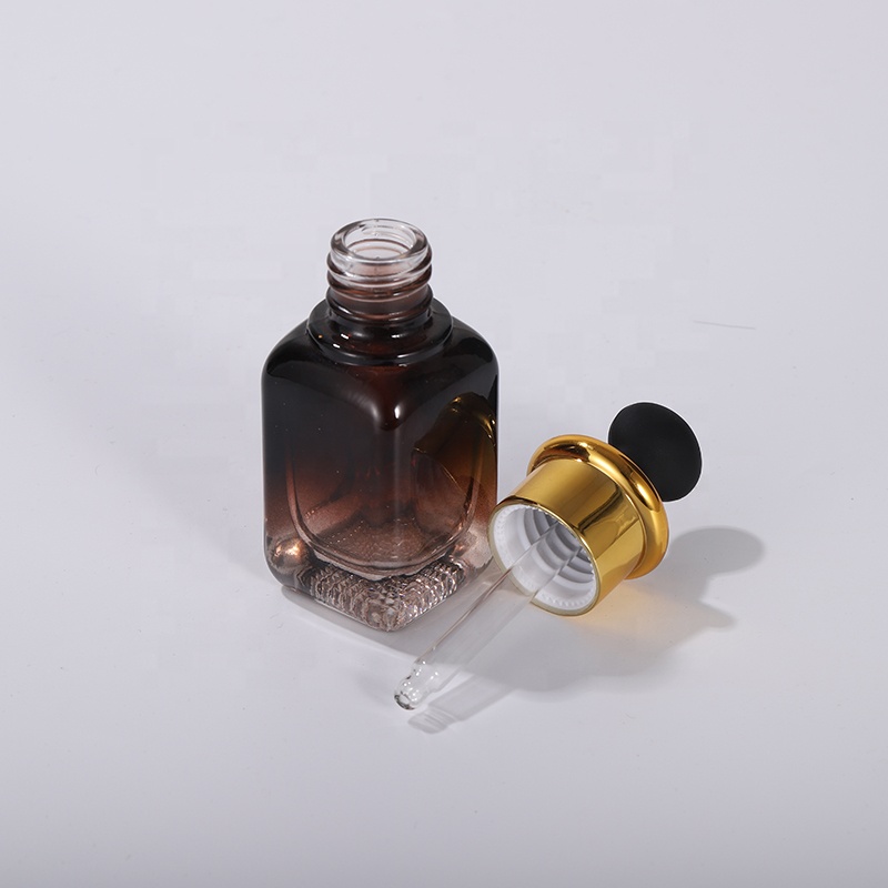 Hot sale 10ml 20ml 40ml flat clear french square perfume essential oil glass bottle with glod aluminum cap