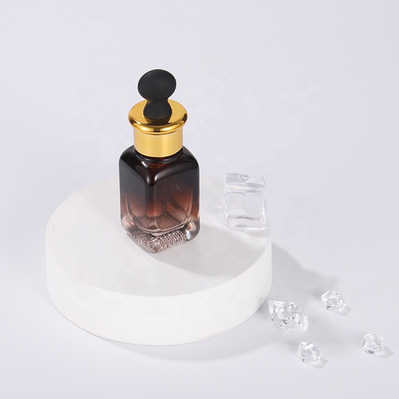 Hot sale 10ml 20ml 40ml flat clear french square perfume essential oil glass bottle with glod aluminum cap