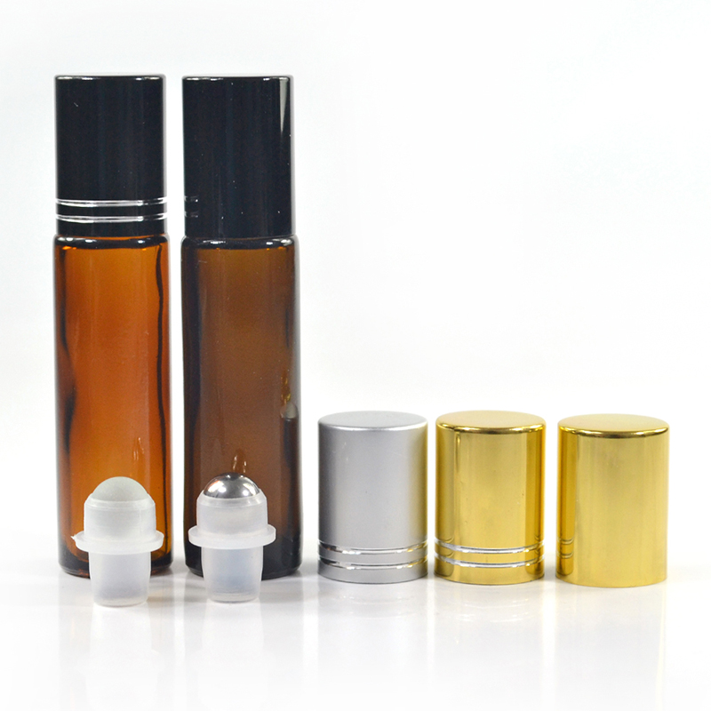 Hot sale 10ml amber glass essential oil roller bottles with steel ball