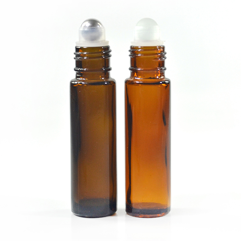 Hot sale 10ml amber glass essential oil roller bottles with steel ball