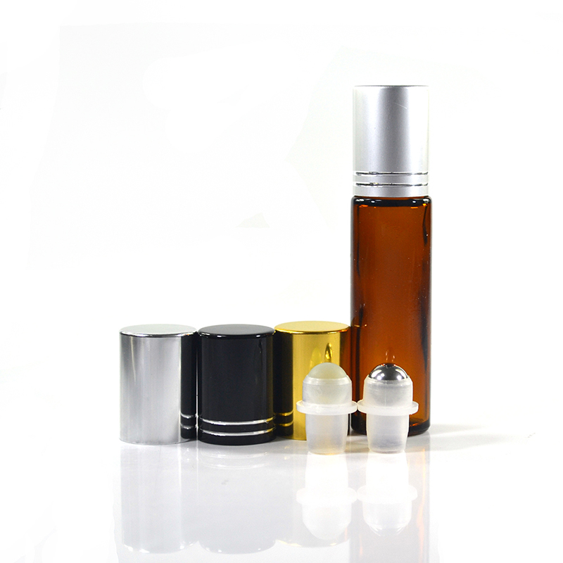 Hot sale 10ml amber glass essential oil roller bottles with steel ball
