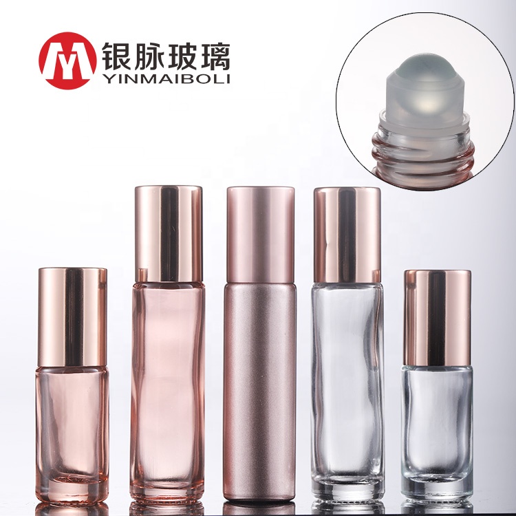 Hot sale 10ml empty spraying pink beautiful tube glass roll on bottle with stainless steel roller