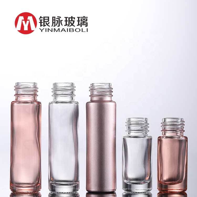 Hot sale 10ml empty spraying pink beautiful tube glass roll on bottle with stainless steel roller