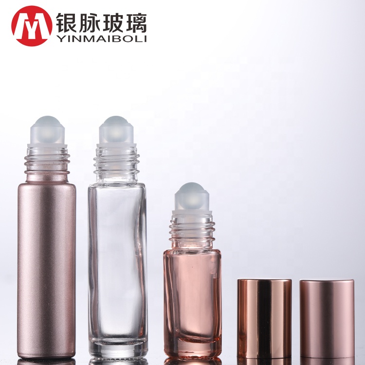 Hot sale 10ml empty spraying pink beautiful tube glass roll on bottle with stainless steel roller