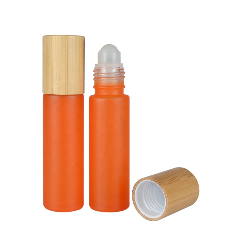 Hot sale 10ml frosted matte pink purple black green colors roll on glass bottle with bamboo cap