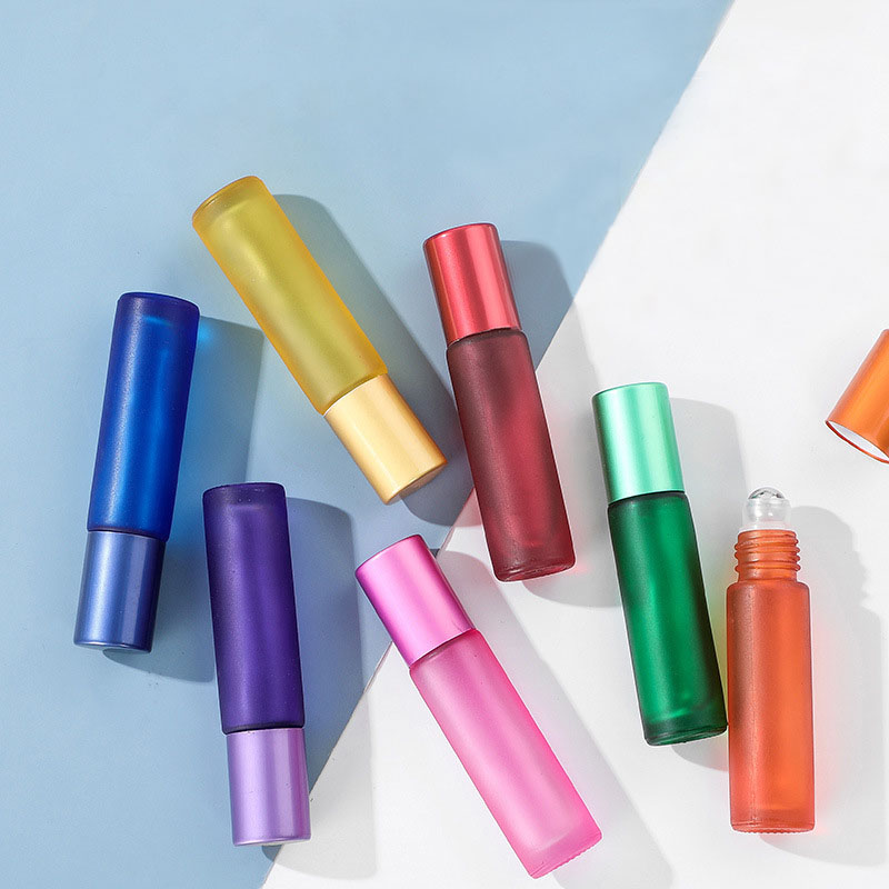 Hot sale 10ml matte glass essential oil ball bottle with stainless steel and glass ball for fragance