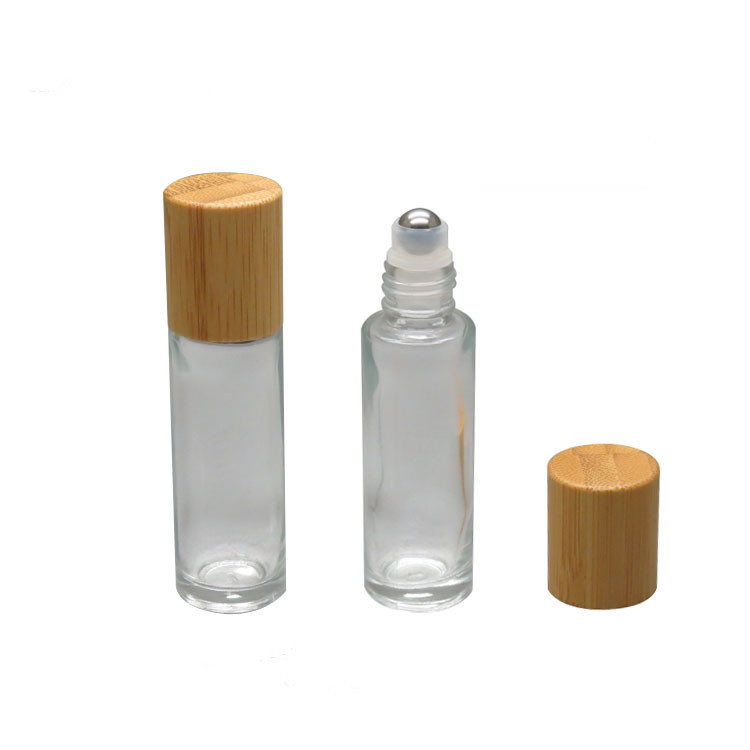 Hot sale 10ml metal ball empty perfume glass roll on bottle with bamboo lid