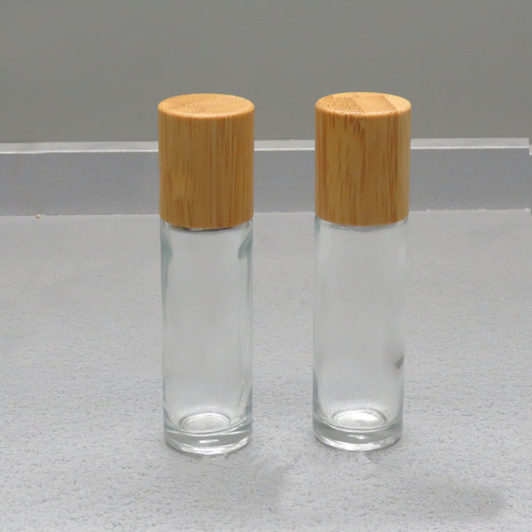 Hot sale 10ml metal ball empty perfume glass roll on bottle with bamboo lid
