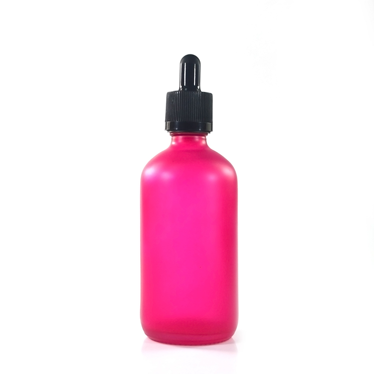 Hot sale 120ml 4oz boston matte pink frosted glass dropper bottle with childproof cap