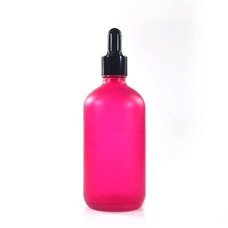 Hot sale 120ml 4oz boston matte pink frosted glass dropper bottle with childproof cap