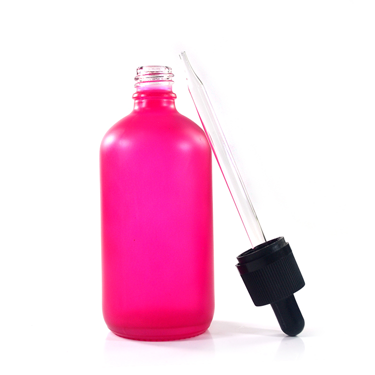 Hot sale 120ml 4oz boston matte pink frosted glass dropper bottle with childproof cap