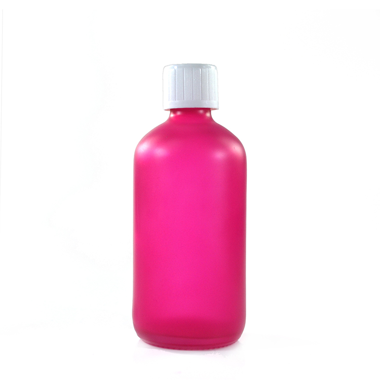 Hot sale 120ml 4oz boston matte pink frosted glass dropper bottle with childproof cap