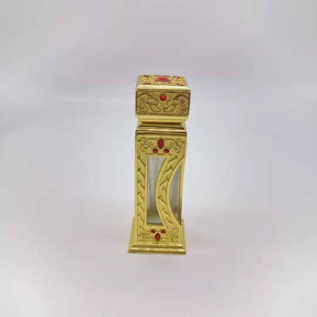 Hot sale 12ml Unique Arabic Style Metal Essential Oil Attar Perfume Glass Bottles with Glass Stick