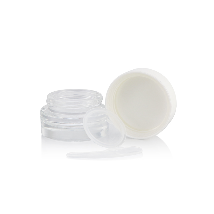Hot sale 15g 0.5 fl oz clear small glass cosmetic jar eye cream container with white lip