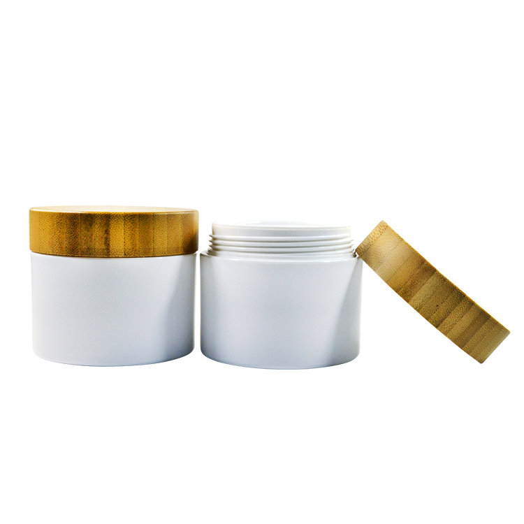 Hot sale 15g 30g 50g 100g 150g 250g cosmetic frosted clear cream PP bamboo jar with lid