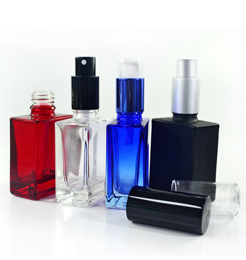 Hot sale 15ml 30ml 50ml 100ml clear matte black green blue rectangular glass perfume bottle with spray cap